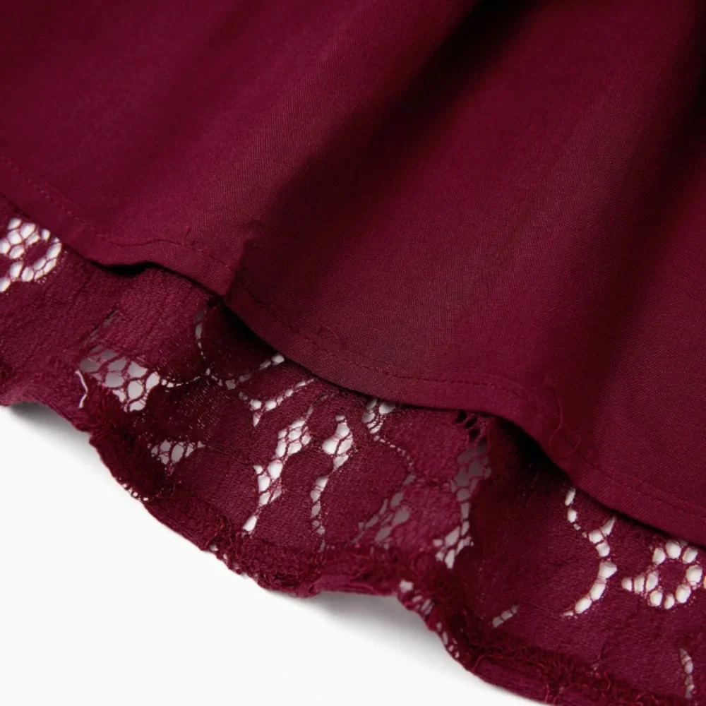 Wine Red A-Line Dress Lace Ruffle Sleeve, Women XL. - Picture 4 of 10